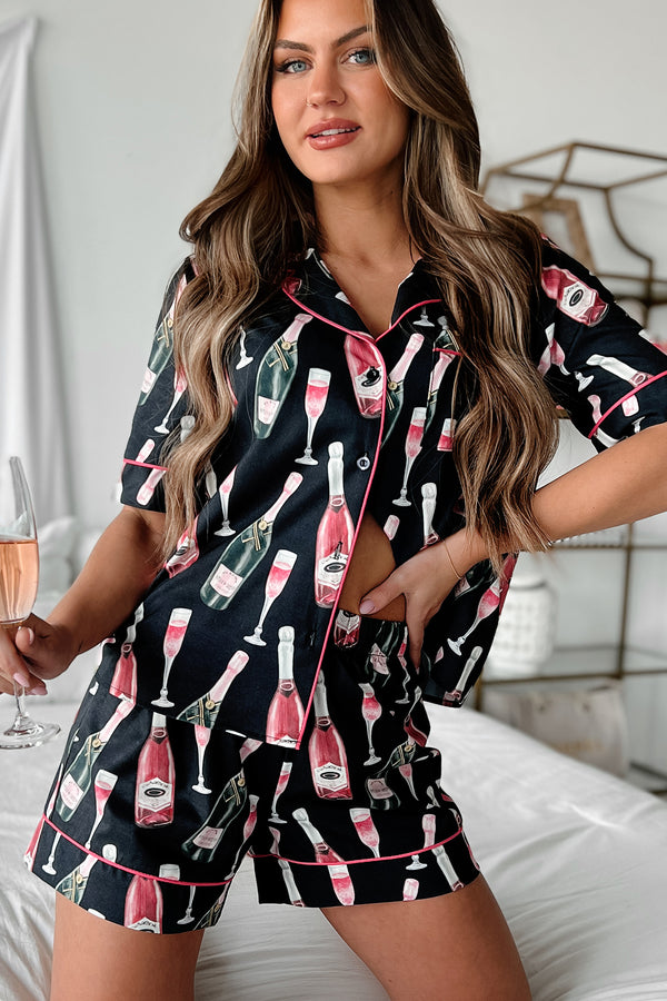 Celebration Of Love Silky Printed Pajama Set (Black) - NanaMacs