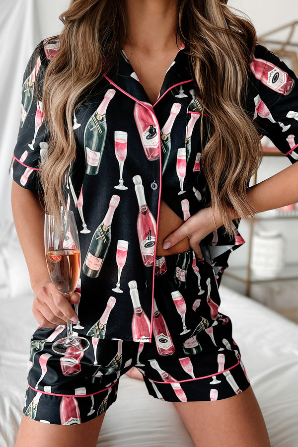 Celebration Of Love Silky Printed Pajama Set (Black) - NanaMacs