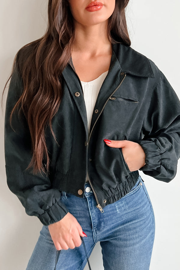 Chronically Casual Faux Suede Jacket (Black) - NanaMacs