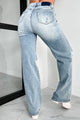 Kam High Rise Distressed Straight Leg Jeans (Light) - NanaMacs
