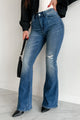 Matty Judy Blue High Rise Distressed Flare Jeans (Dark)