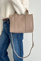 Business Is Booming Faux Leather Structured Tote Purse (Taupe) - NanaMacs