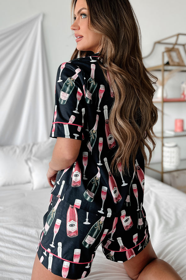 Celebration Of Love Silky Printed Pajama Set (Black) - NanaMacs