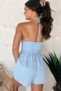 Flirty Beginnings Crochet Halter Romper (Light Blue) - NanaMacs