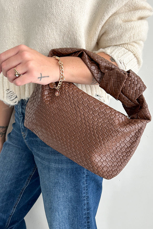 Always Fashionable Weave Pattern Handbag (Brown) - NanaMacs