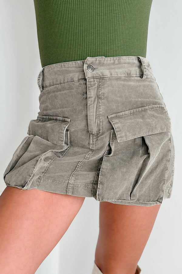 Giving You Credit Cargo Pocket Corduroy Mini Skirt (Stone Oak) - NanaMacs