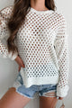 Joyce Open Knit Sweater Top (White) - NanaMacs