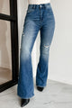 Matty Judy Blue High Rise Distressed Flare Jeans (Dark)