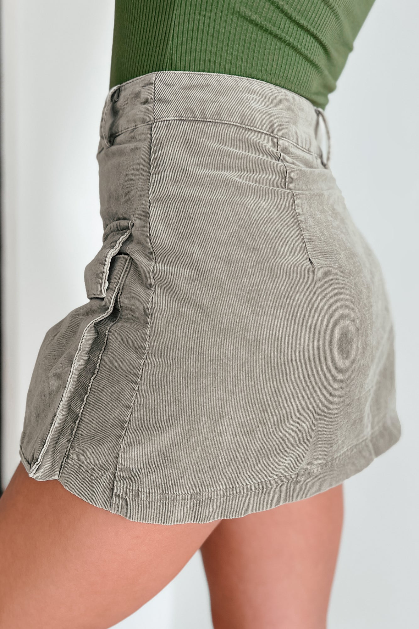 Giving You Credit Cargo Pocket Corduroy Mini Skirt (Stone Oak) - NanaMacs