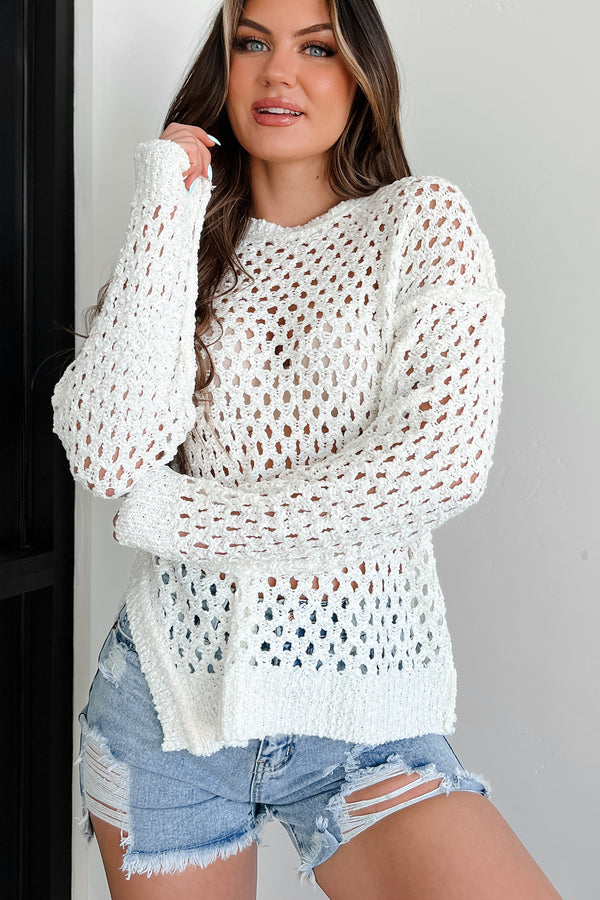 Joyce Open Knit Sweater Top (White) - NanaMacs