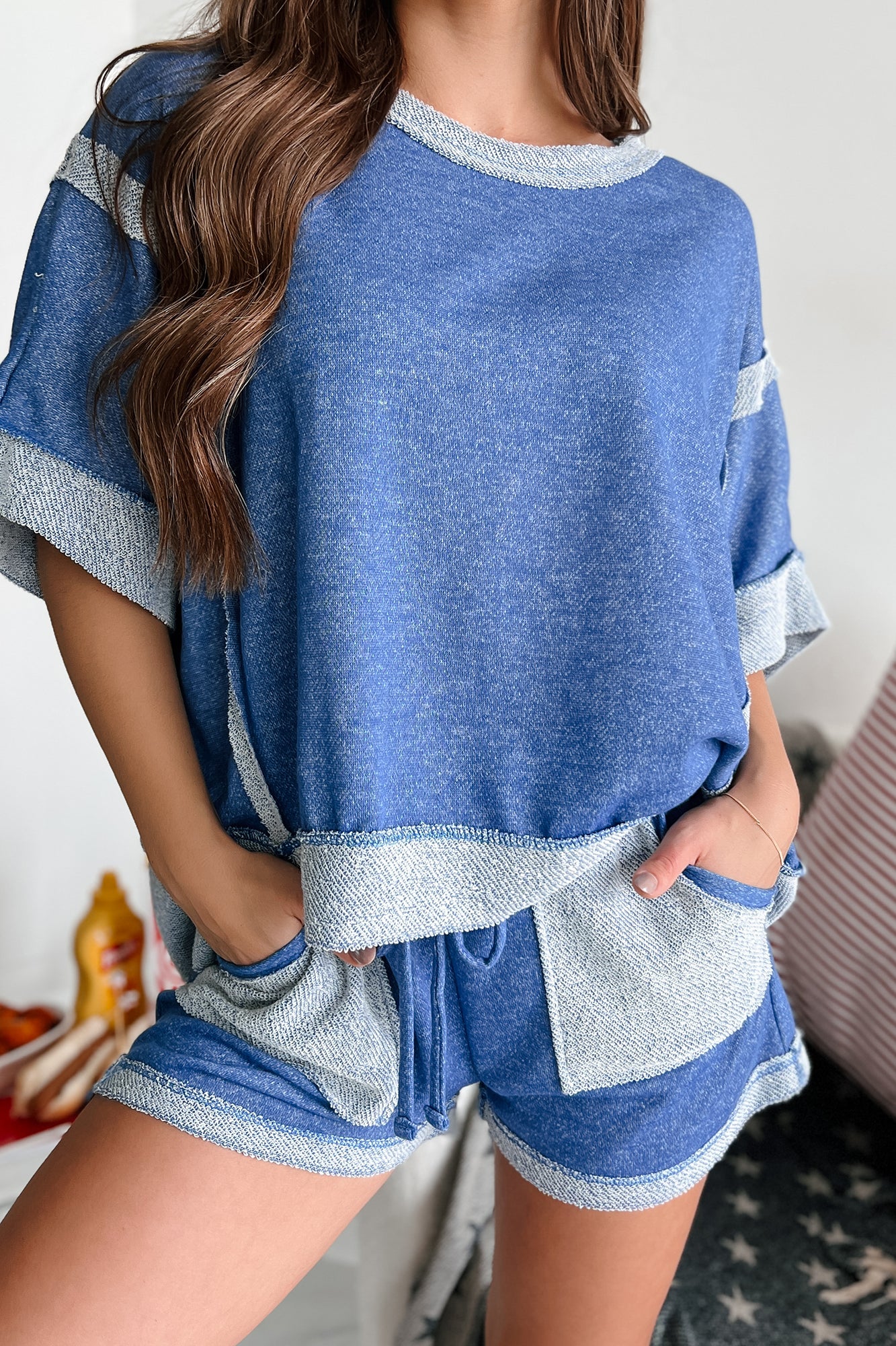 Planning Trips Oversized Contrast Knit Top (Indigo) - NanaMacs