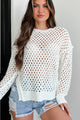 Joyce Open Knit Sweater Top (White) - NanaMacs