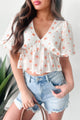 Irresistible Feelings Flutter Sleeve V-Neck Top (White/Coral) - NanaMacs