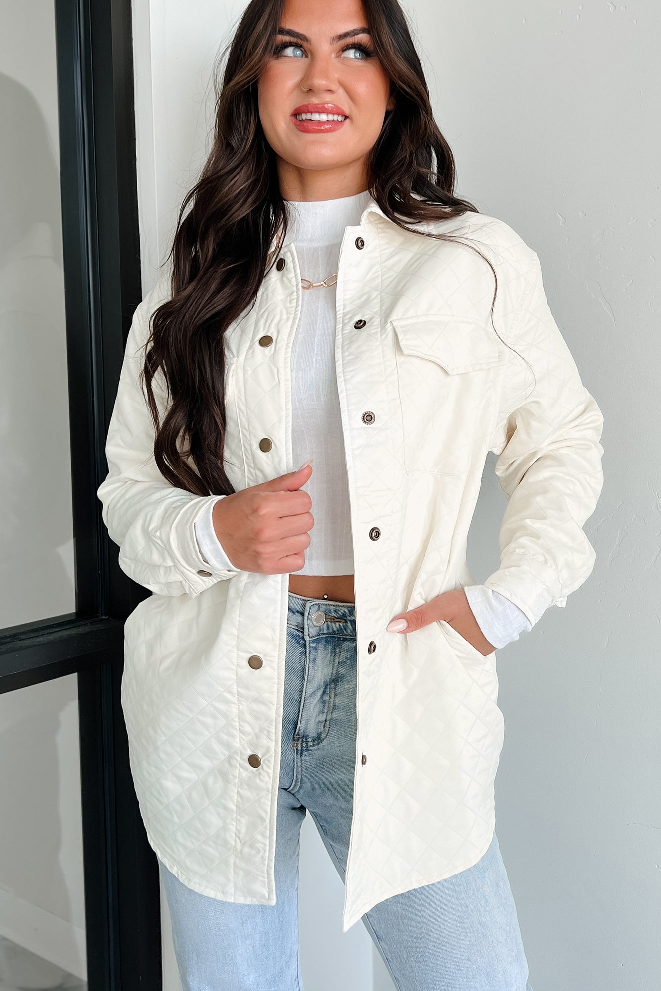 Elevated Composure Quilted Long Shacket (Cream) · NanaMacs