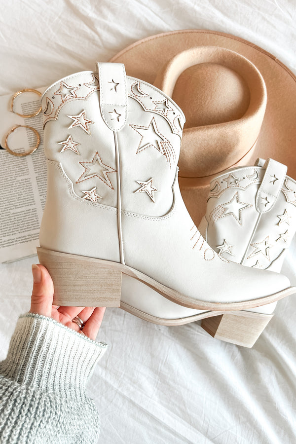 Under The Western Sky Star & Moon Western Booties (Light Grey) - NanaMacs