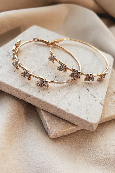 Still Getting Butterflies Rhinestone Butterfly Hoops (Gold)