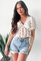 Irresistible Feelings Flutter Sleeve V-Neck Top (White/Coral) - NanaMacs