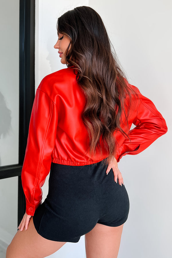 Always Standing Out Faux Leather Crop Jacket (Red) - NanaMacs