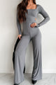 Kaylen Long Sleeve Square Neck Jumpsuit (Grey) - NanaMacs