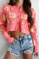 Vintage Soul Floral Crochet Crop Cardigan (Pink) - NanaMacs