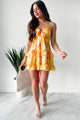 Chasing the Sun Ruffled Print Bow Tie Mini Dress (Lemon)