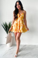 Chasing the Sun Ruffled Print Bow Tie Mini Dress (Lemon)