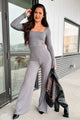 Kaylen Long Sleeve Square Neck Jumpsuit (Grey) - NanaMacs