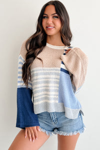 Homebody Era Colorblock Sweater Top (Blue) - NanaMacs