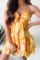 Chasing the Sun Ruffled Print Bow Tie Mini Dress (Lemon)