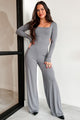 Kaylen Long Sleeve Square Neck Jumpsuit (Grey) - NanaMacs