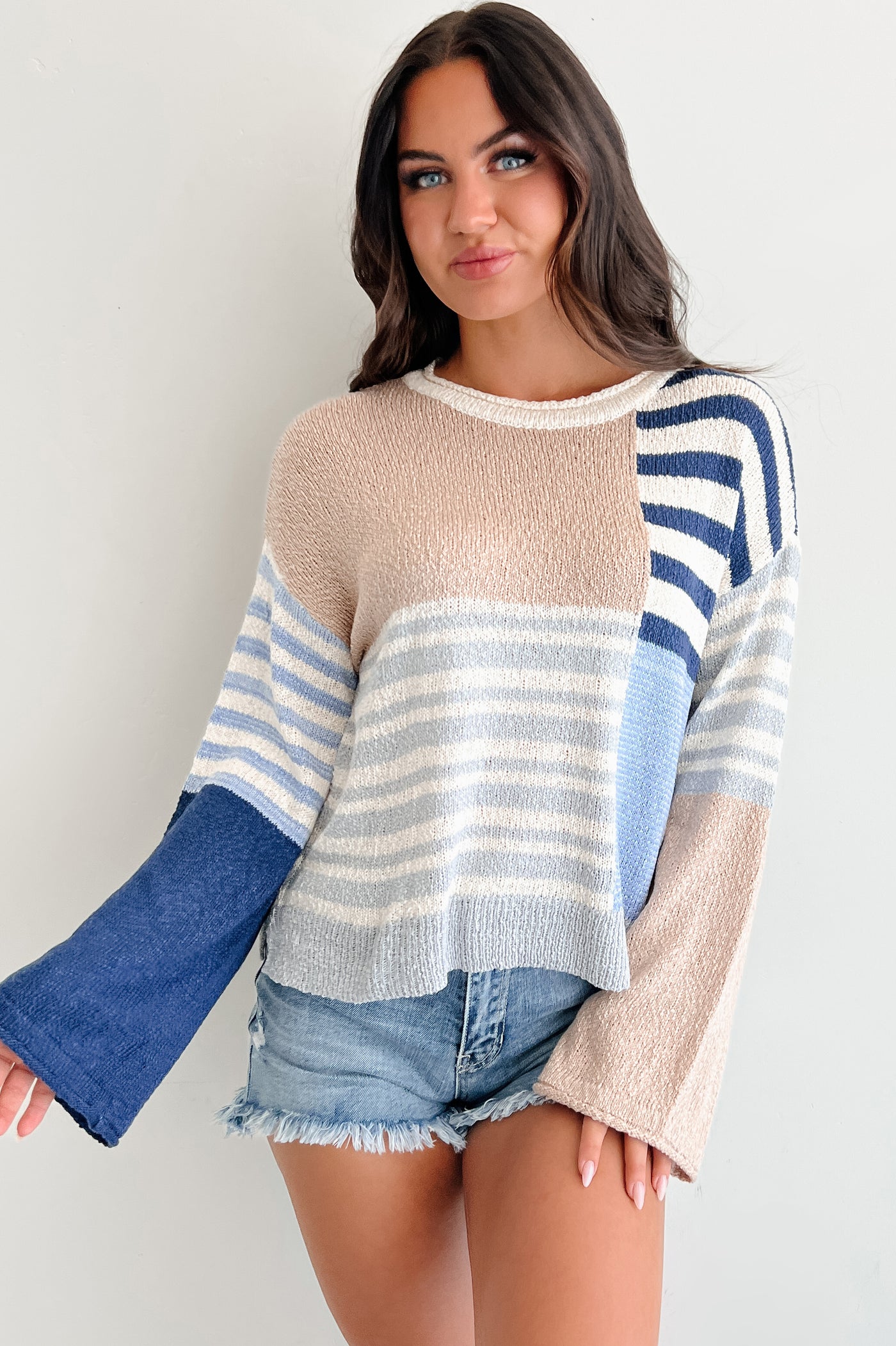 Homebody Era Colorblock Sweater Top (Blue) - NanaMacs