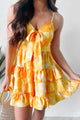 Chasing the Sun Ruffled Print Bow Tie Mini Dress (Lemon)