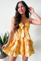 Chasing the Sun Ruffled Print Bow Tie Mini Dress (Lemon)