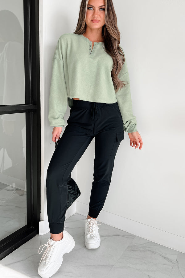 Orchard Visits Fleece Henley Top (Iceberg Green) - NanaMacs