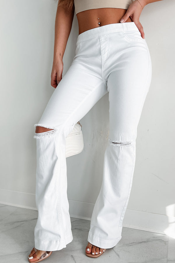 County Line Mid-Rise Distressed Flare Jeans (White) - NanaMacs