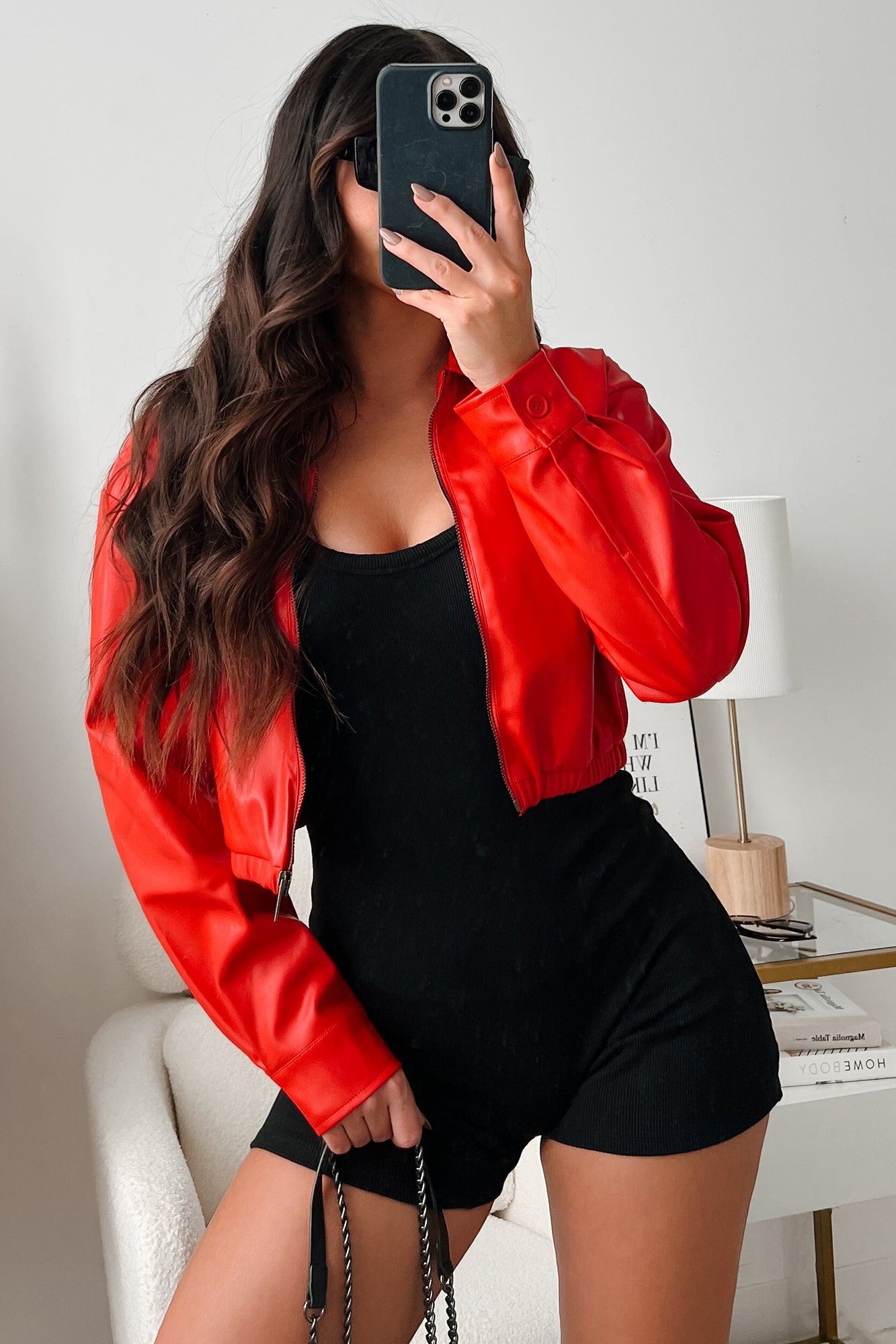 Always Standing Out Faux Leather Crop Jacket (Red)