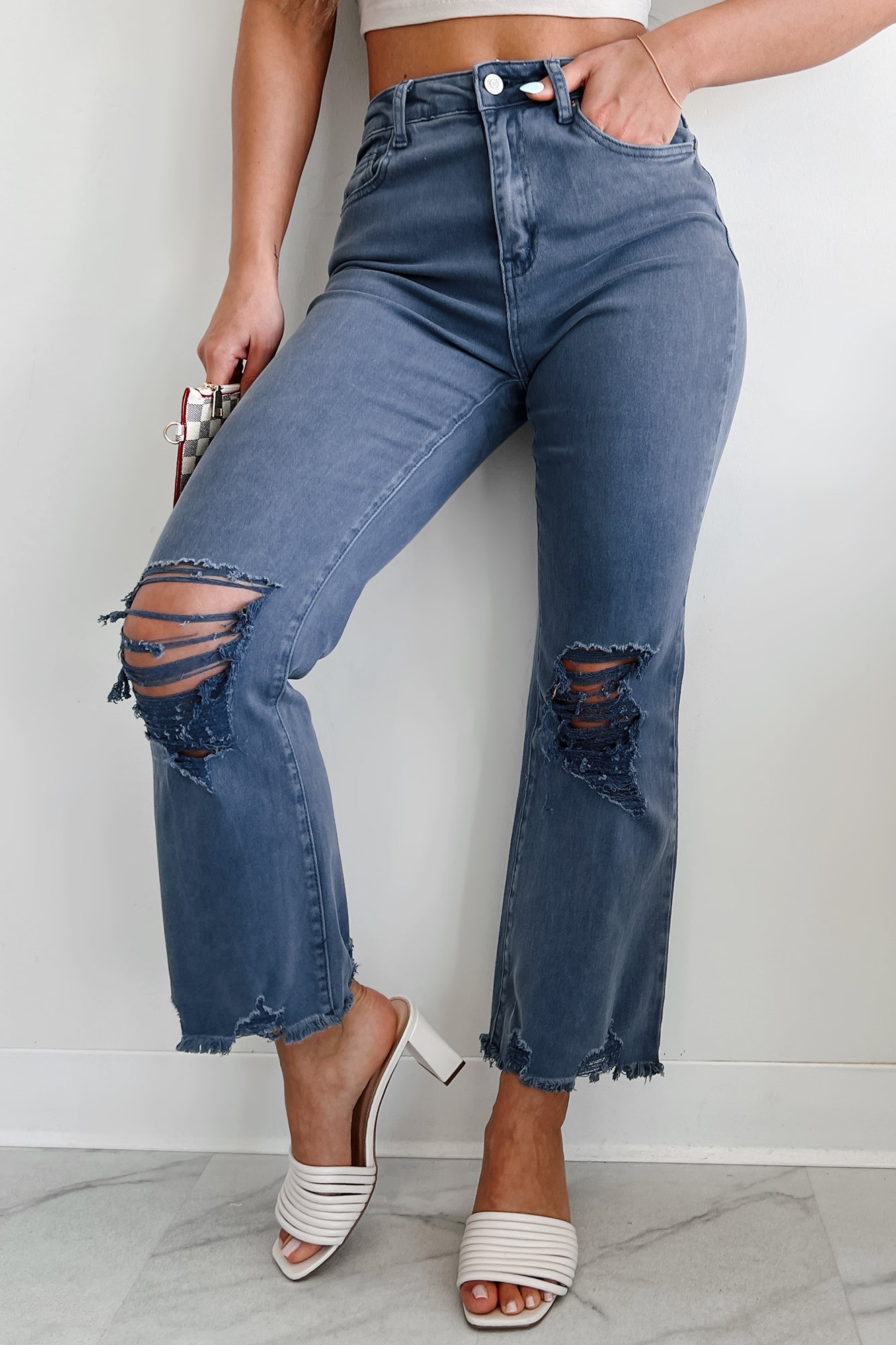 Lachlan High Rise Distressed Straight Leg Jeans (Blackberry) - NanaMacs