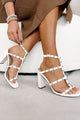 DOORBUSTER In Walkabout Mode Studded Heeled Sandals (White PU) - NanaMacs