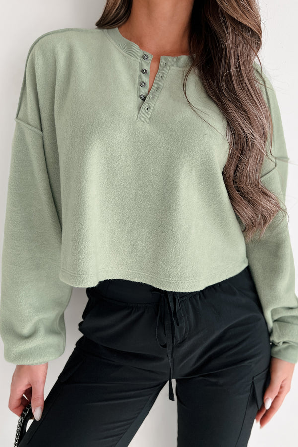 Orchard Visits Fleece Henley Top (Iceberg Green) - NanaMacs