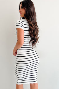 The Real Thing Striped Bodycon Midi Dress (White) - NanaMacs