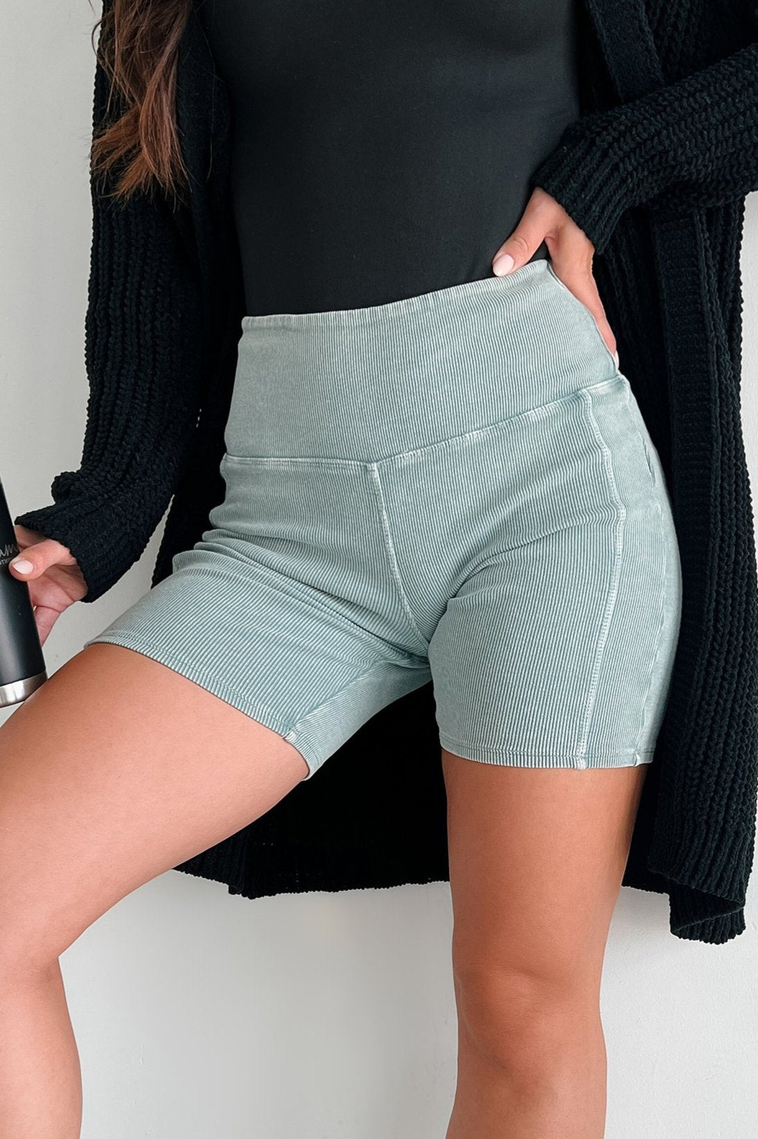 Staying In My Lane Ribbed Biker Short (Sage) - NanaMacs