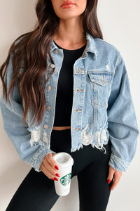 DOORBUSTER Cairo Distressed Denim Crop Jacket (Medium Denim) - NanaMacs