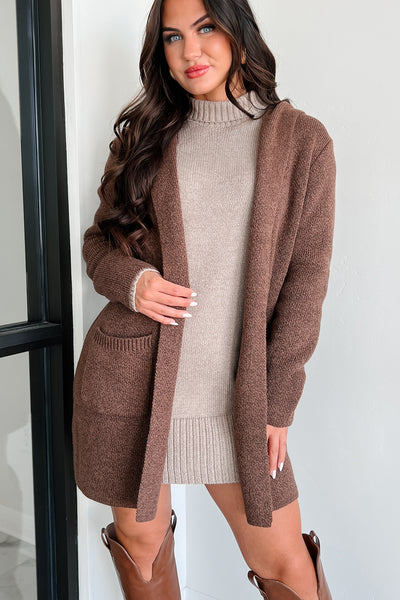 Cue The Cuddles Zenana Hooded Cardigan (Brown) - NanaMacs