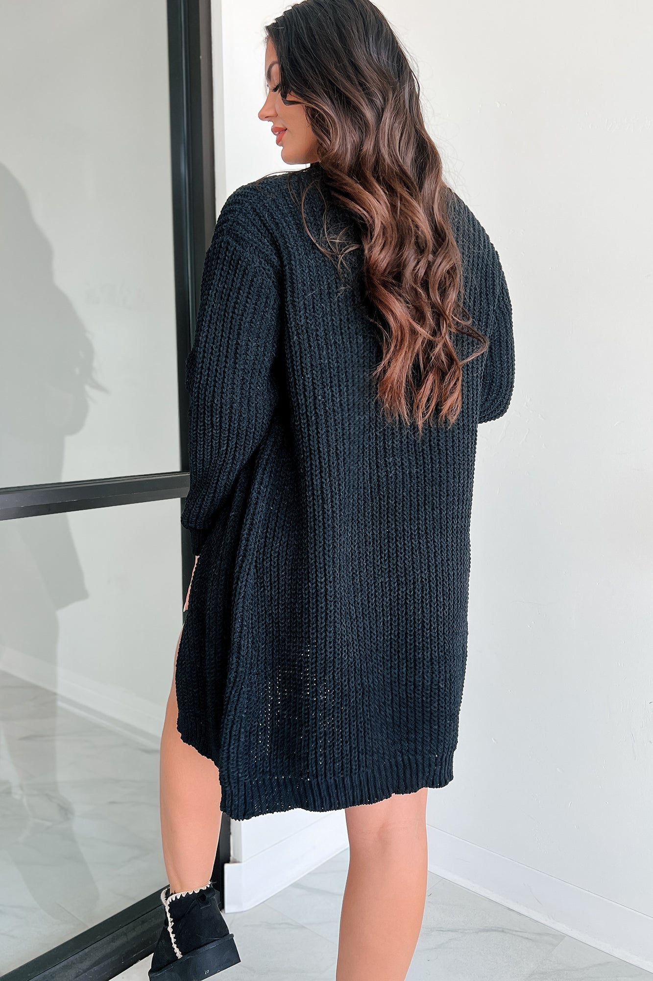 Weather It Together Chenille Longline Cardigan (Black)