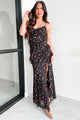 Compelling Looks Floral Mesh Ruffle Maxi Dress (Black/Red) - NanaMacs