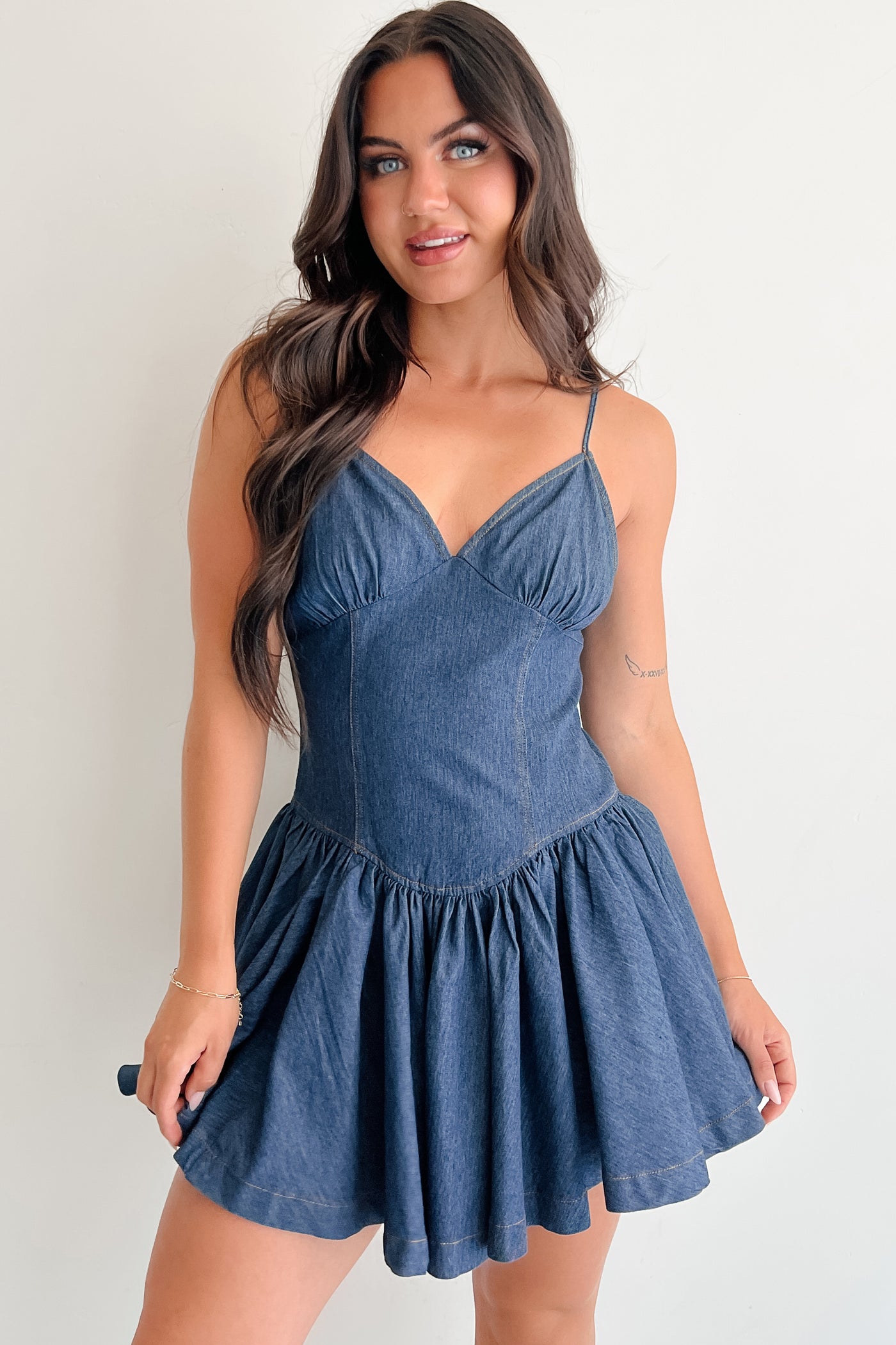 Bursting Bold Sleeveless Denim Mini Dress (Dark) - SMALL Bursting Bold Sleeveless Denim Mini Dress (Dark) - SMALL