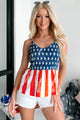 Lady Liberty American Flag Smocked Tank Top (Navy/Red) - NanaMacs