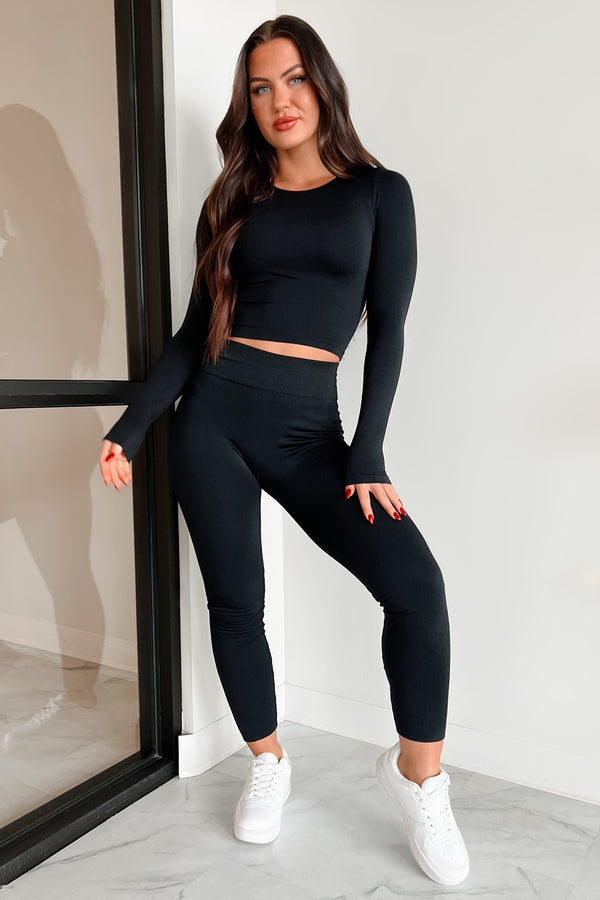 By The Book Seamless Long Sleeve Top (Black) - NanaMacs