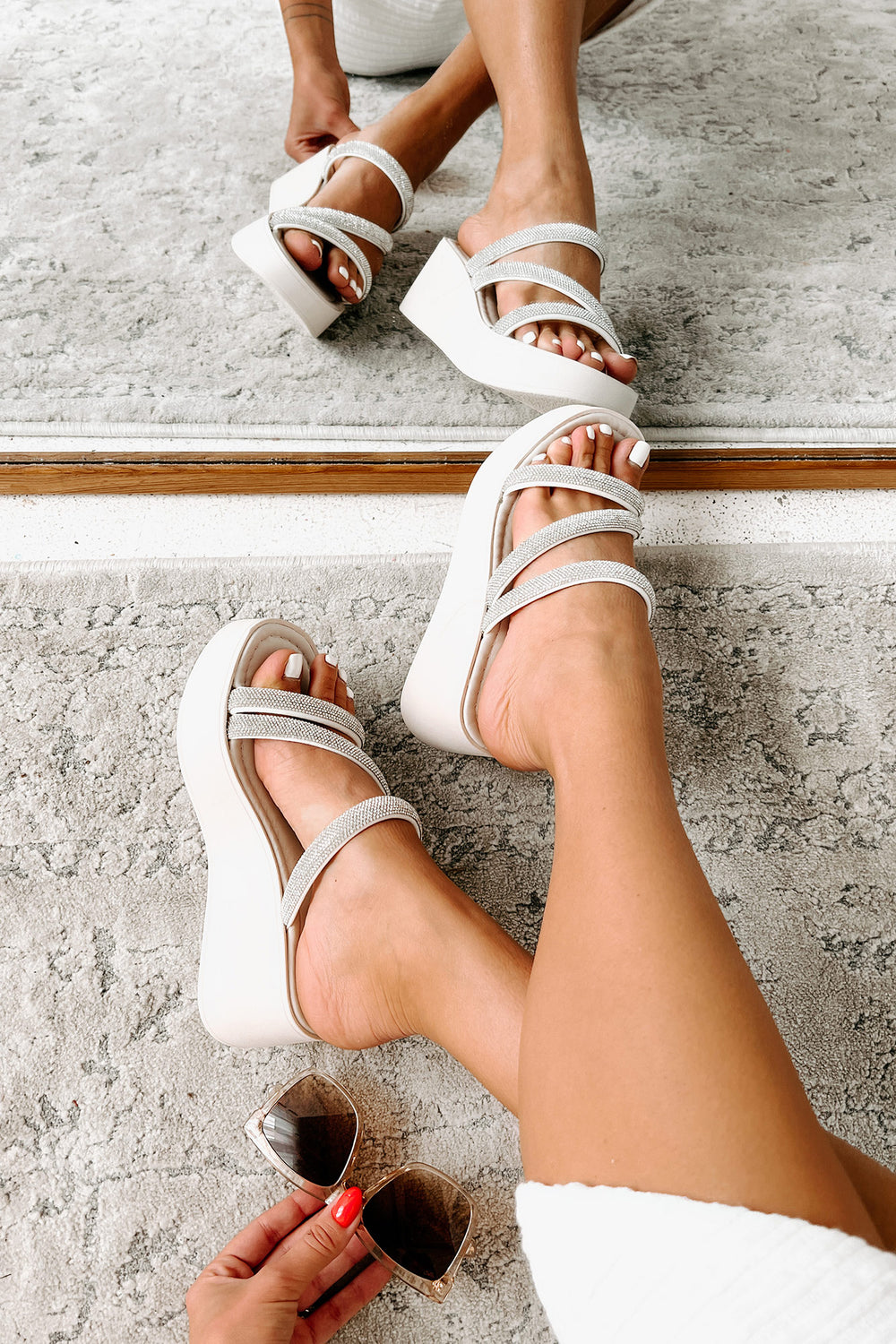 Rosana Rhinestone Platform Sandals (Silver Multi) - NanaMacs