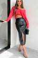 Loose Cannon Zip Front Faux Leather Midi Skirt (Black) - NanaMacs
